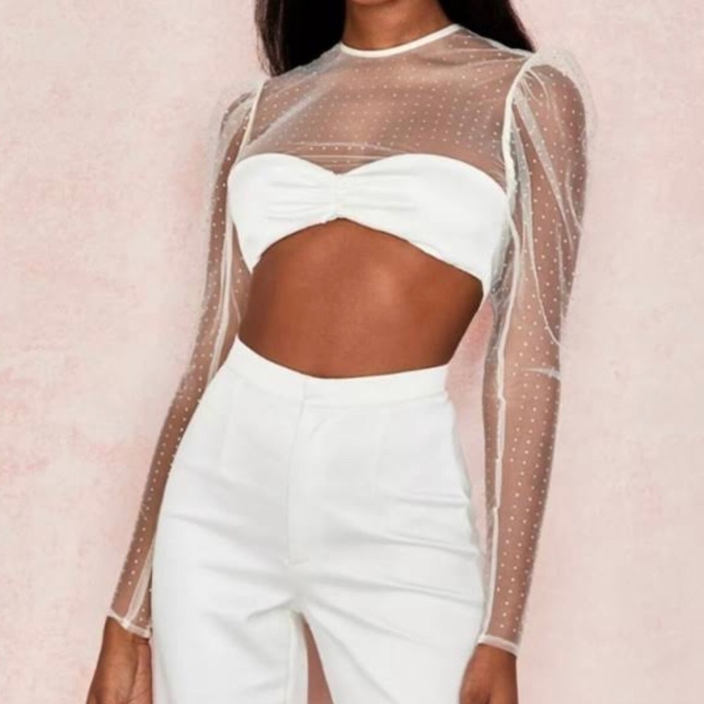 House of CB  'Serena' Ivory Crystal Cropped Top size small